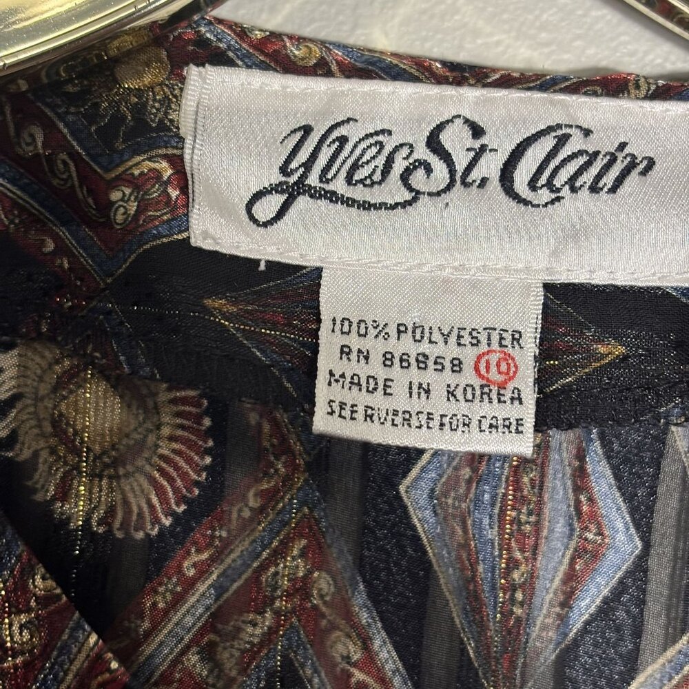 Vintage Yves St. Clair Button-Up Blouse Diamond Print Long Sleeve Size 10 - Picture 3 of 12